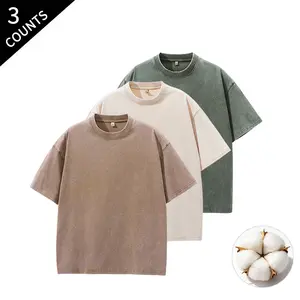 3-Pack Men’s Summer Vibes Oversized Vintage Washed Cotton T-Shirts – Casual Loose Fit Streetwear, Short Sleeves