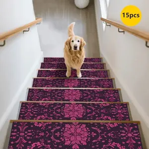 15pcs Anti-Slip Durable Stair Mats, Patterned Stair Carpet, Home Stair Protection Pad, Non-Slip Pet Friendly Stair Mat