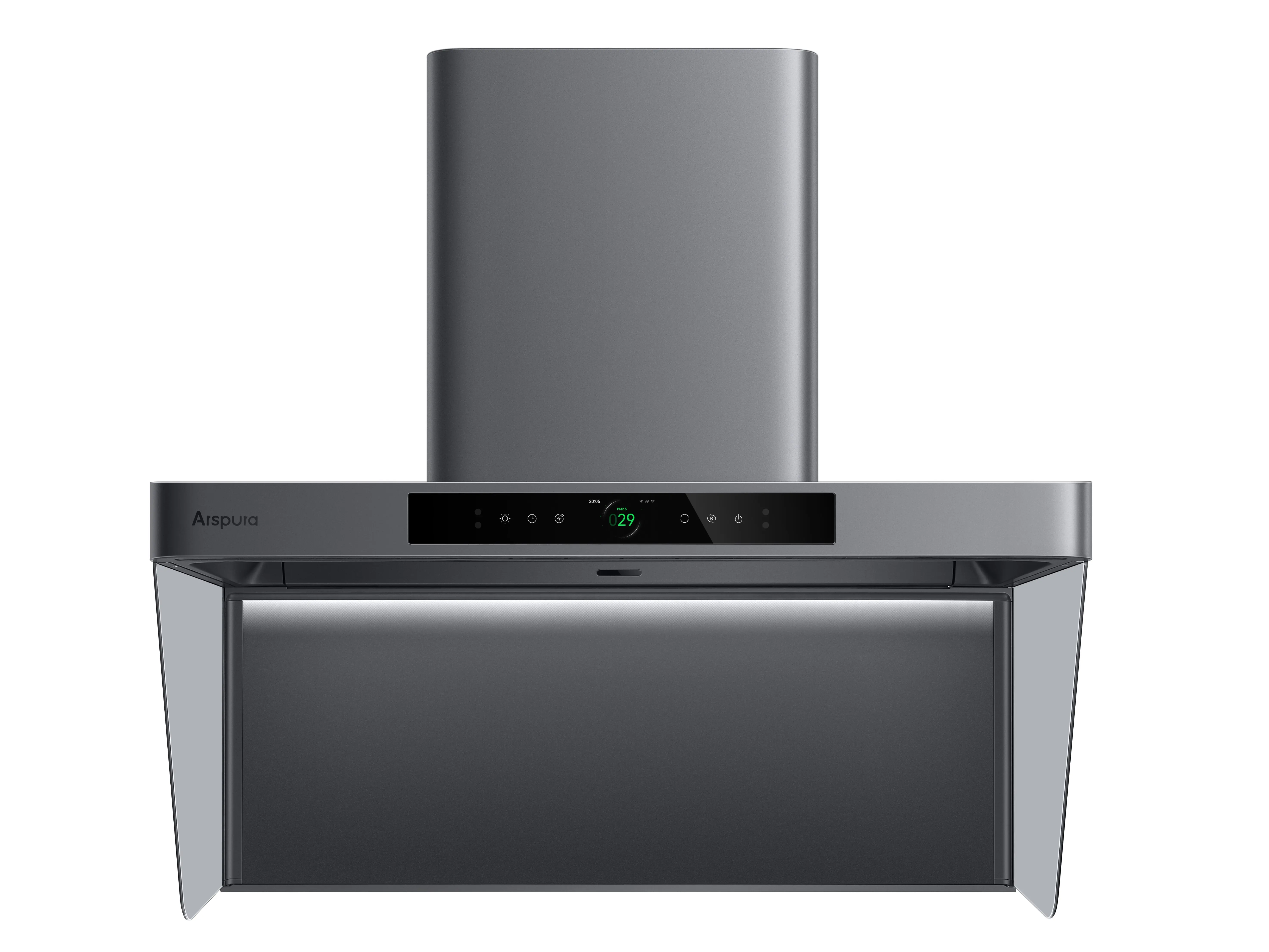 Arspura 36-in EU Type P2 IQV Wall Mount Smart Range Hood with Patented IQV Technology, Diamond-Frosted Glass, LED Light, 15 m/s Airflow, Real-Time PM2.5 Display, Smart Control, Expanded Cooking Space - Gray, Kitchen, 36 Inches