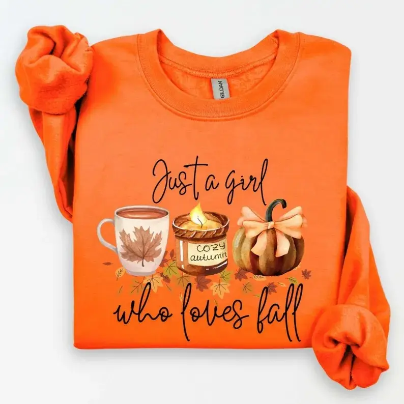 Just a Girl Who Loves Fall Sweatshirt, Cozy Autumn Shirt, Football Mom Tee, Coffee Lover Gift, Thanksgiving Top, Cute Pumpkin Season Outfit for Her!!!