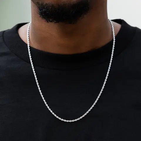 GLD 2mm Rope Chain Necklace | 14k White Gold Plating 16-30" Length 14k Plated Chain Lifetime Guarantee - Perfect Gift