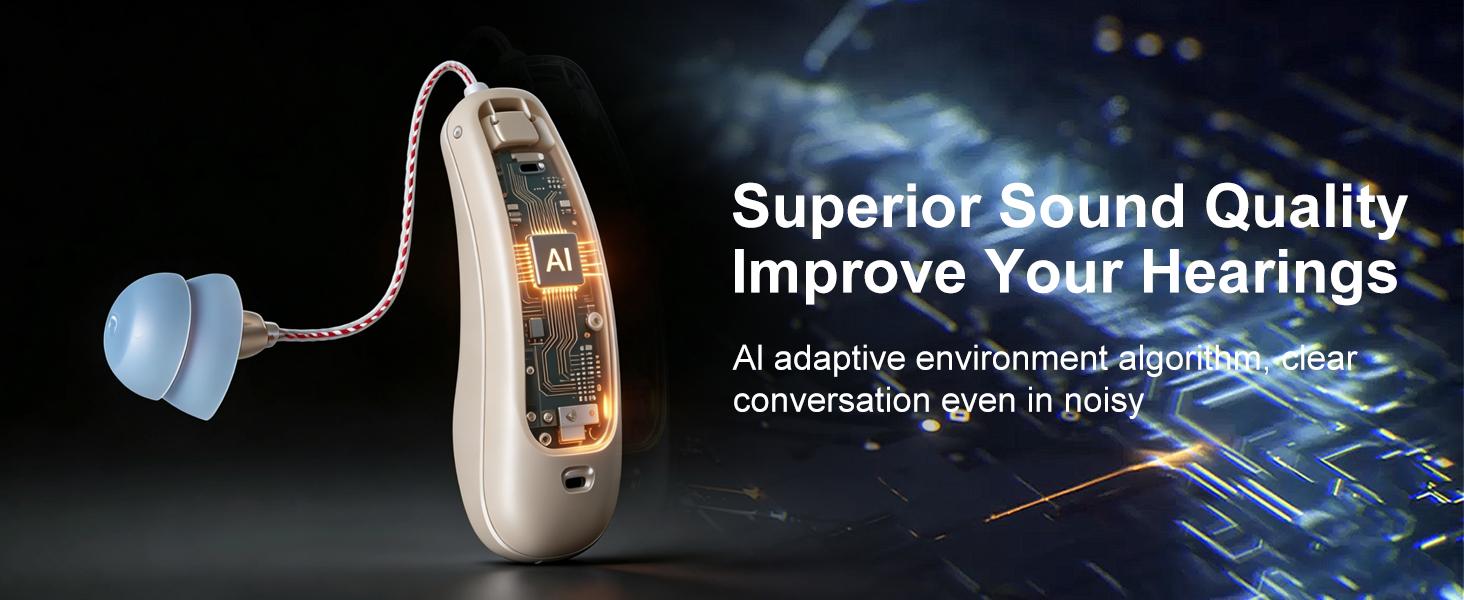 FDA OTC Rechargeable Bluetooth Behind-the-Ear Hearing Aids - Digital Noise-Canceling Hearing Amplifier, Wireless Device with Fast Charging Case for Hard-of-Hearing Elders, Behind Ear Aid