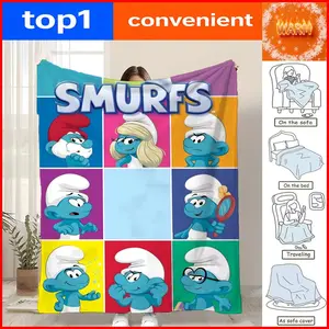 Cartoon The Smurfs Throw Coral Fleece Throw Blanket for Sofa Bed Couch Living Room Bedroom Home Decor All Season Machine Washable Lightweight Portable Travel Office Nap Adults Kids Gift Bed Sofa Dorm Hotel