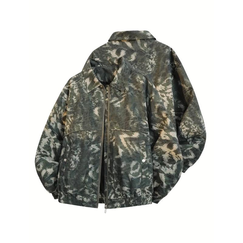 Men's and Women's Camouflage Jackets - Softshell Full Zip Outdoor Jacket with Collar, Green/Brown/Beige Camouflage Pattern, Machine Washable Winter and Fall Jacket for Hunting, Casual Style (Regular Fit)