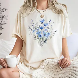 Comfort Colors Blue Flower Bouquet T-Shirt, Flower Lover Shirt, Retro Floral Shirt, Flower Shirt, Plant Ladies Tee, Gift for Nature Lover