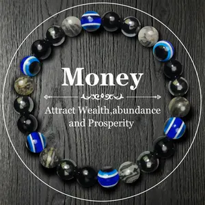 4PCS Stress-reducing Crystal Relaxing Bracelet For Both Men And Women,Buy 1 get 3,fashion artificial bracelet of the day Colorblock Beaded Crystal Bracelet,blue fashion artificial bracelet,Tranquility Prosperity And  money attraction bracelet