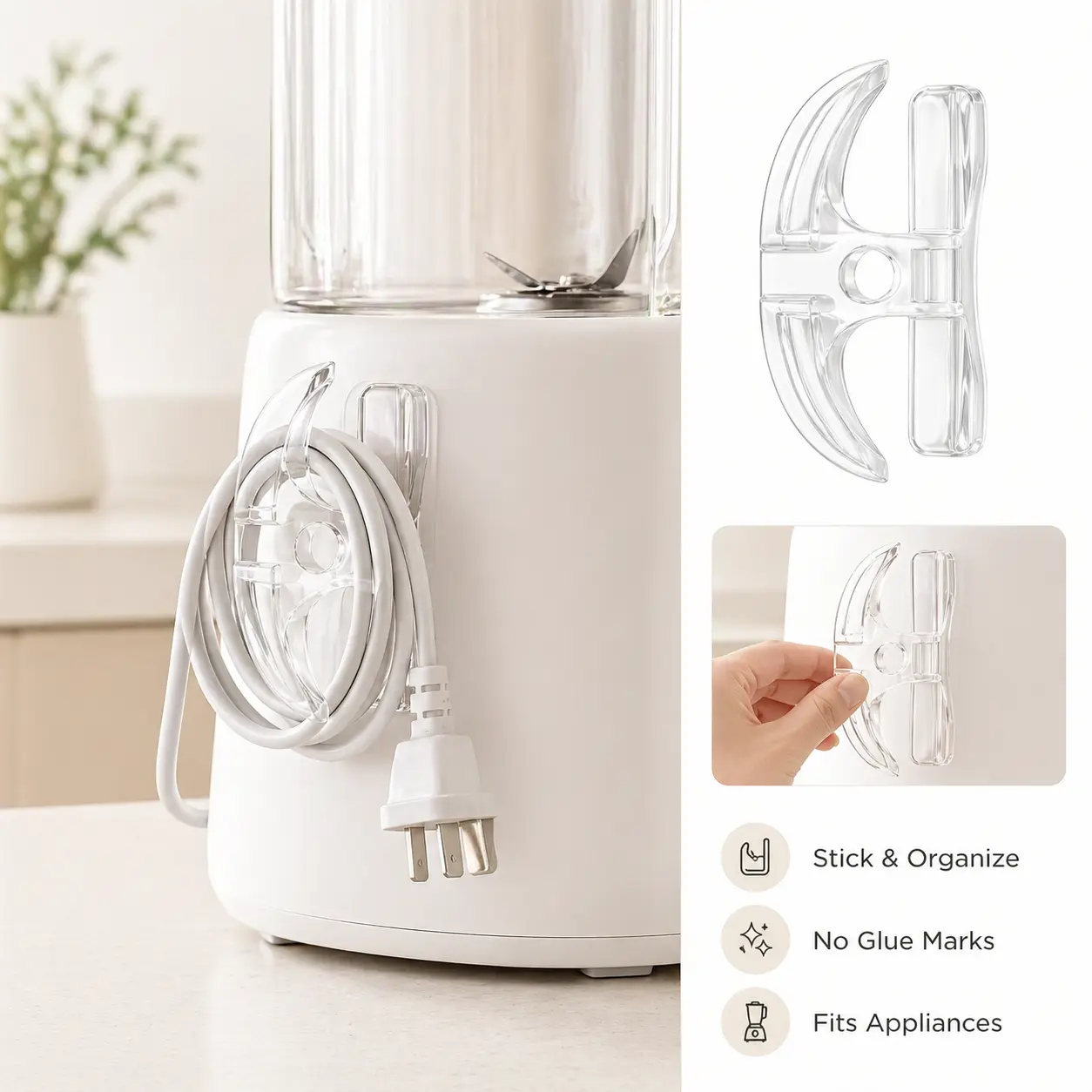 8Pcs BPA-Free TPR Silicone Kitchen Cord Organizers - Self-Adhesive Peel-and-Stick Cable Management Holders, Durable Strong Adhesion Tools, Damage-Free No Glue Marks, Fits Stand Mixers, Coffee Makers