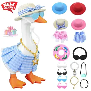 7 Inch Mini Desk Goose Costume Set - 16PCS Outfits with Hats Sunglasses Bikini | Magnetic Porch Goose Key Holder Decor & Office Gifts