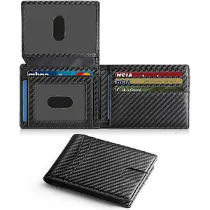 Men’s Carbon Fiber Texture Wallet – Slim RFID Blocking Bifold Wallet with ID Window & Card Holder