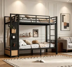 Twin XL over Twin XL Metal Bunk Bed for Teens with Storage Shelves Drawers Pegboard Black Multi-functional Design Easy Assembly summerwins