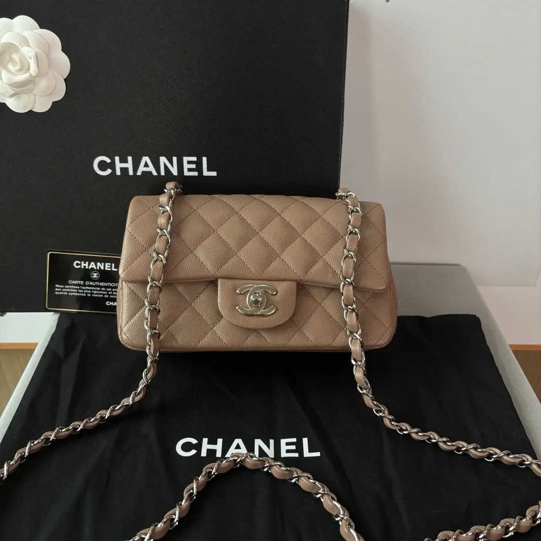 Pre-owned CHANEL Dark Beige Mini Rectangular Classic Flap