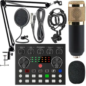 Podcast Equipment Bundle, Audio Interface with Mic for Smartphone & PC, All-In-One Dj Mixer, USB Audio Mixer, Plug-And-Play, Perfect for Streaming, Singing, Gaming