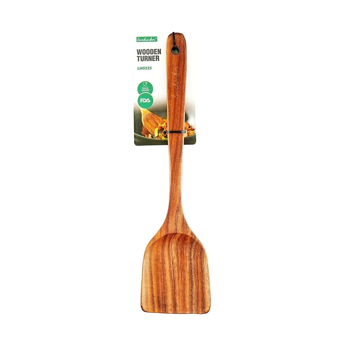 Love Harbor Natural Wood Spatula for Non-Stick Cookware - Long Handle Anti-Scald Cooking Utensil for Kitchen Stir-Frying