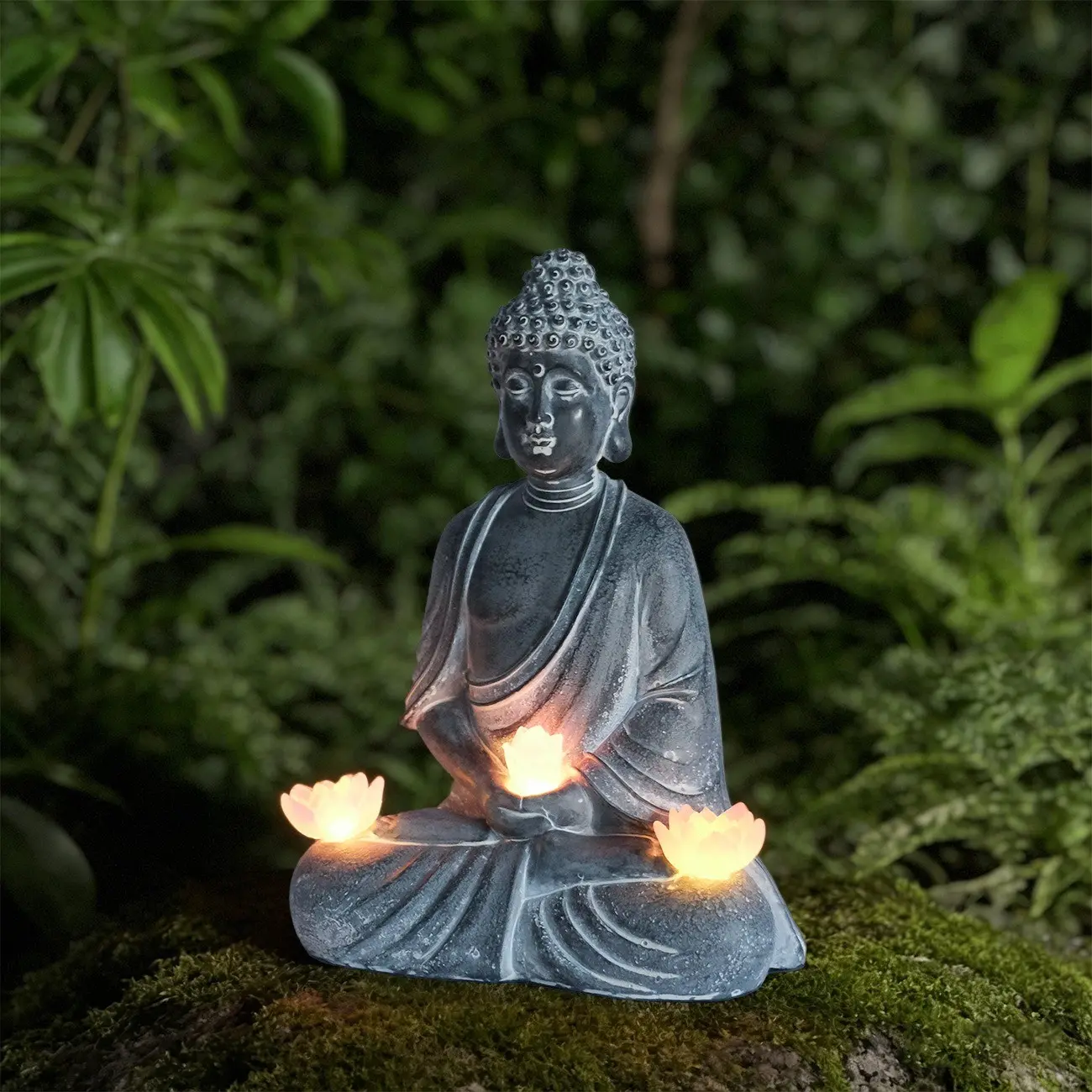 1pcs Buddha Statue Ornament, Light Up Statue, Chinese Zen Garden Sculpture, Resin Sculptures, Solar Powered Courtyard Lamp, Gardening Landscape Decoration, Resin Material