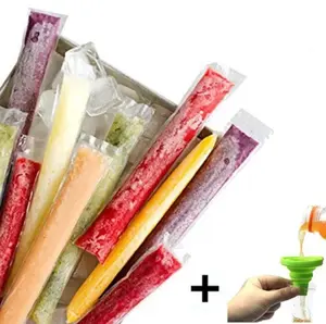TIKA 100-Pack BPA-Free Ice Pop Bags with Funnel, Freezer Tube Pouches for DIY Frozen Treats