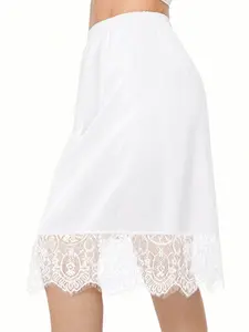 Women's Fitted Lace Edge Skirt, Breathable Lightweight, Elastic Waist, Summer Beachwear, Casual Daily Wear, Flowy Solid Color Skirt