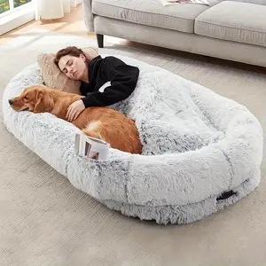 Human Dog Bed 71"x47"x12.5" FauxFur Plush Dog Bed for Humans, Napping, Extra Large for Kids