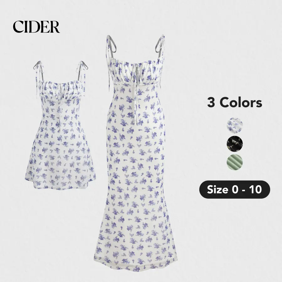 Cider [3 colors, size 0-10] Floral Knotted Milkmaid Mini Dress, Stretchy Mesh Overlay, Perfect for Vacation Picnic Date Outfit SummerFinds