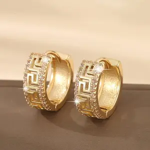 UJ 3A Zircon Round Ear Studs, Hip-Hop Fashion Geometric Hollow Unisex Jewelry, Men's Earrings, Couple Jewelry Gifts with Cubic Zirconia Stones