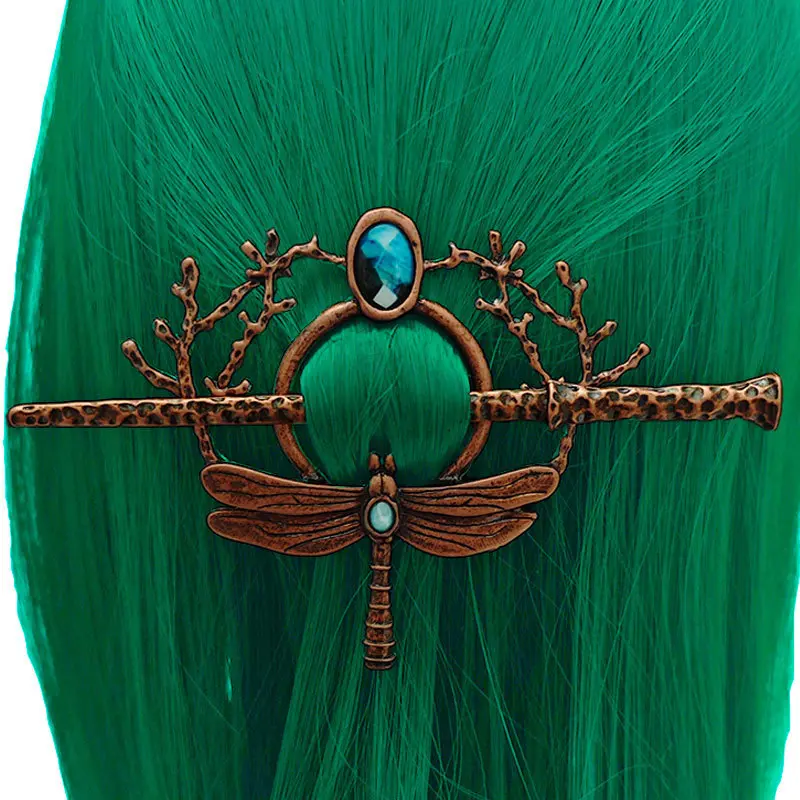Female Stick Hairpin with Dragonfly Motif, Vintage Metal Alloy Hair Accessory with an Antique Finish for Viking Fashion