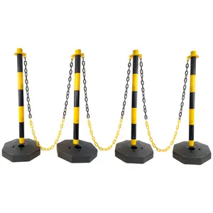 4 Pack Traffic Delineator Post Cones with Fillable Base, Adjustable Plastic Safety Barrier with 5Ft Plastic Chain, Outdoor and Indoor Crowd Control Stanchion for Traffic Control and   warning Y/B