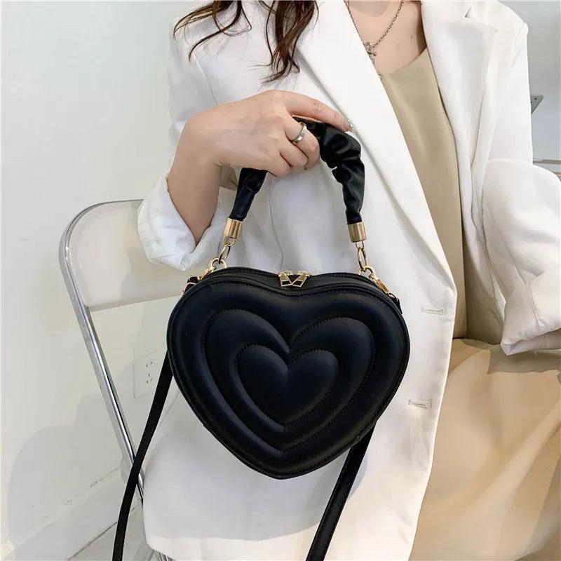 Women’s Heart-Shaped PU Leather Shoulder & Crossbody Bag – Small Designer Handbag