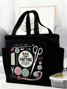 Large Capacity Knitting Storage Bag, Zipper Design, Polyester Fabric, Perfect Gift for Knitters (), Waterproof Lunch Bag, Durable Lunch Bags