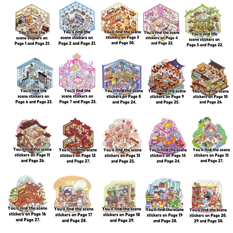 20 Sets DIY 3D House Stickers Scene Collection Book for Kids Adults, with Tweezers Make Your Own Shop House Stickers Therapy for Adult Relief Stress