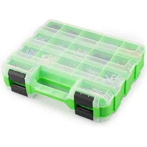 Small Parts Storage Box, 34 Compartments Double-Sided Parts Storage Box with Removable Dividers, Double-Sided Tool Box Screw Storage Box, Suitable for Nuts, Bolts, Screws, Nails, Small Hardware