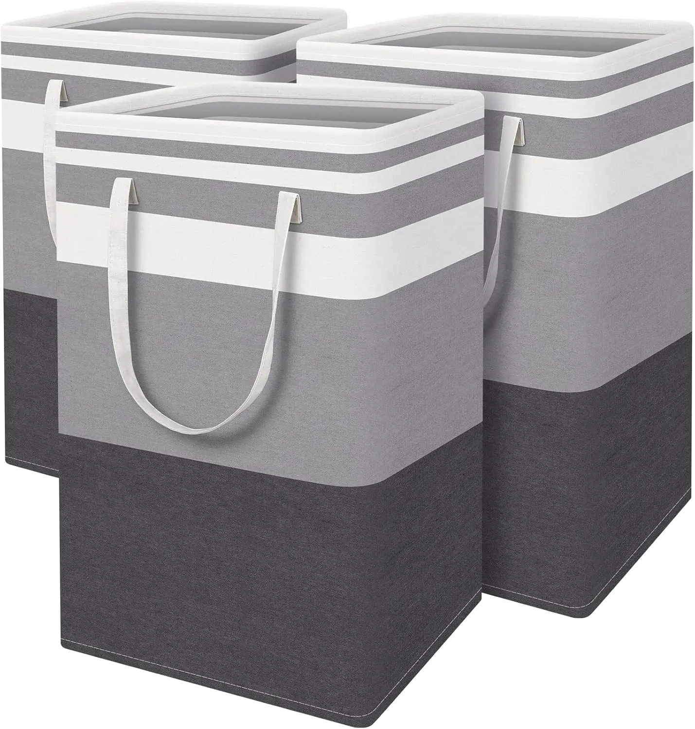3 Pack Large Laundry Basket Hamper, Waterproof Freestanding Clothes Organizer with Reinforced Extended Handles, Collapsible Tall Dirty Clothes Hamper for Bedroom, Bathroom, Dorm, Towels & Toys (Grey)