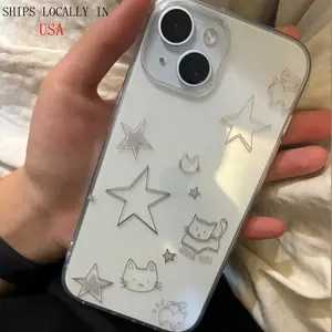 1pc Star Cute Cat Cartoon Pattern Transparent Full Coverage TPU Phone Case for iPhone 16 15 14 13 12 11 Pro Max 12 13 Mini 16e X XR XS 8 7 Plus Cellphone Protection Protector Wireless Casing Protective