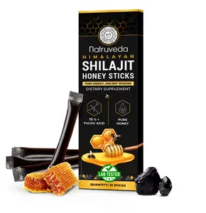 Natruveda, Himalayan Shilajit Honey Sticks for Men & Women - 75%+ Fulvic Acid & Trace Minerals - Raw Honey, Saffron & Himalayan Shilajit Resin - Stamina, Performance & Energy Support (10 Sticks, Shilajit Honey Sticks - Natural)