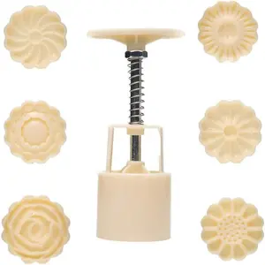 Mid-Autumn Festival Hand-Pressure 50g Mooncake Mold Set with 6 Pattern Cookie Stamps DIY Decoration Press Cake Cutter