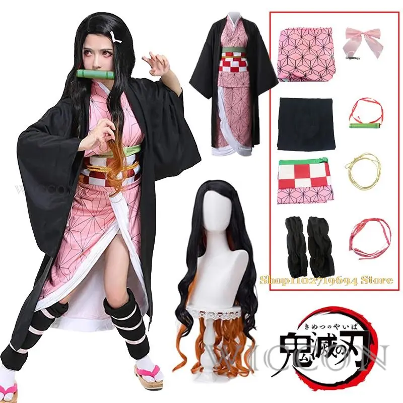 Nezuko Cosplay  Kamado Nezuko Cosplay Costume Anime  Uniform Adult Kids Halloween Clothes for Women