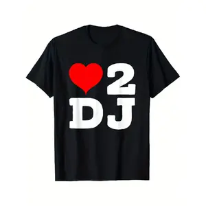 DJ Lover Graphic Tee - I Love to DJ Party Shirt with Red Heart - Black Music Producer Apparel - Loose Fit Crew Neck T-Shirt for Club Performances & Casual Wear - Machine Washable, Performance Clothing, Bold Lettering Shirt, Relaxed Fit Shirt