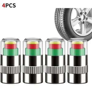 4 PCS Car Auto Tire Pressure Monitor Valves, 36PSI 2.4Bar 3 Color Eye Alert Tire Pressure Monitor Valve Stem Cap for Medium-Sized, Small, Motorbikes, Bicycles