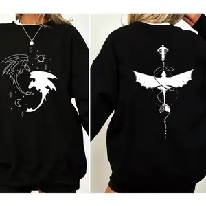 Retro Toothless Dragon Botanical Sweatshirt Two Sided Printed Hoodie Dragon Movie Pullover Unisex Long Sleeves Sweatshirts