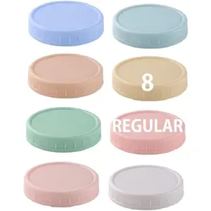 8 Pack Regular Mouth Plastic Mason Jar Lids for Ball, Kerr and More, 70mm Colored Canning Tops with Silicone Rings, Food Grade & Leak-proof Coffee Container Cover Kitchen Utensils Reusable Storage Tin Canister Bottles Airtight