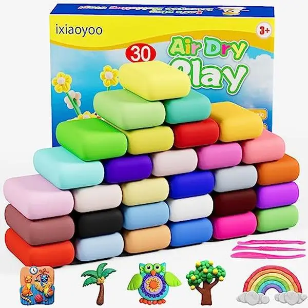 Air Dry Clay, 30 Colors Foam Modeling Clay for School Projects | Safe & Non-Toxic, Soft, Non-Sticky, DIY Model Crafts Kids Toys for Home Party Favors, Birthday Gifts for Aged 3–12 Boys Girls