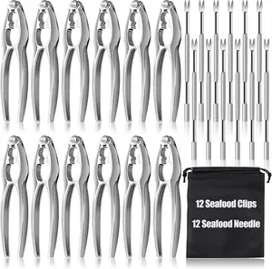 24PCS Crab Leg Crackers Set, 12 Nut Crackers & 12 Stainless Steel Forks, Shellfish Crackers and Tools for Seafood Boil Party Supplies, Dishwasher Safe