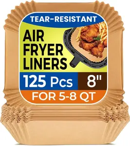 Air Fryer Paper Liners, 100/200Pcs Parchment Paper, Air Fryer Liners Disposable for Microwave, Non-Stick Air Fryer Liner Square Free of Bleach (8IN)