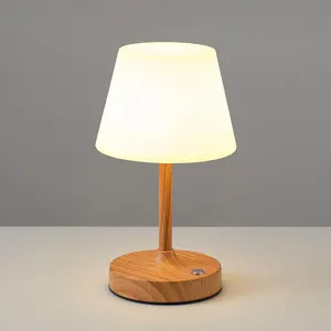 Cordless LED Wood-Grain Small Table Lamp, Waterproof Shower Light with 4000mAh Battery, Portable Rechargeable Touch Dimming Night Light for Outdoor Camping, Bathroom, Kitchen, Patio, Restaurant