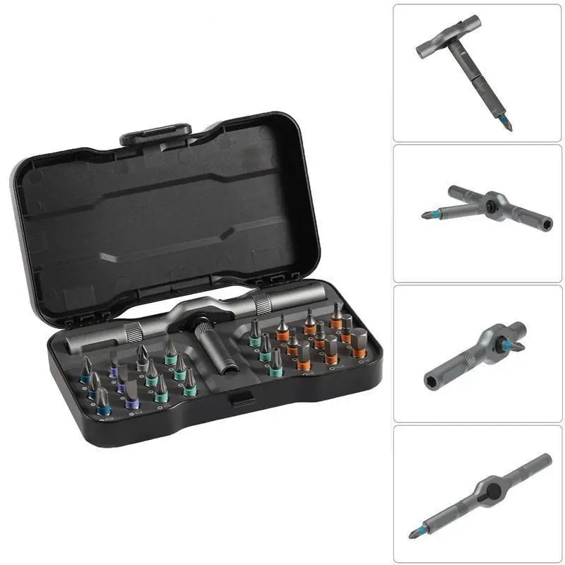 24-in-1 Ratcheting Multi-Tool Kit with Magnetic Chuck, 24 Bits, Pivot Handle, Ratcheting Action & Compact Pocket-Size Design, Home DIY Repair Gift for Adults, Gadget Lovers