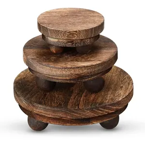 3 Pieces Wood Risers for Decor Wood Pedestal Mini Riser Stand Round Wooden Riser Rustic Farmhouse Riser for Decor Tiered Tray Decor Riser for Home Kitchen (Brown, 5/4/3 Inch) Organiser Racks