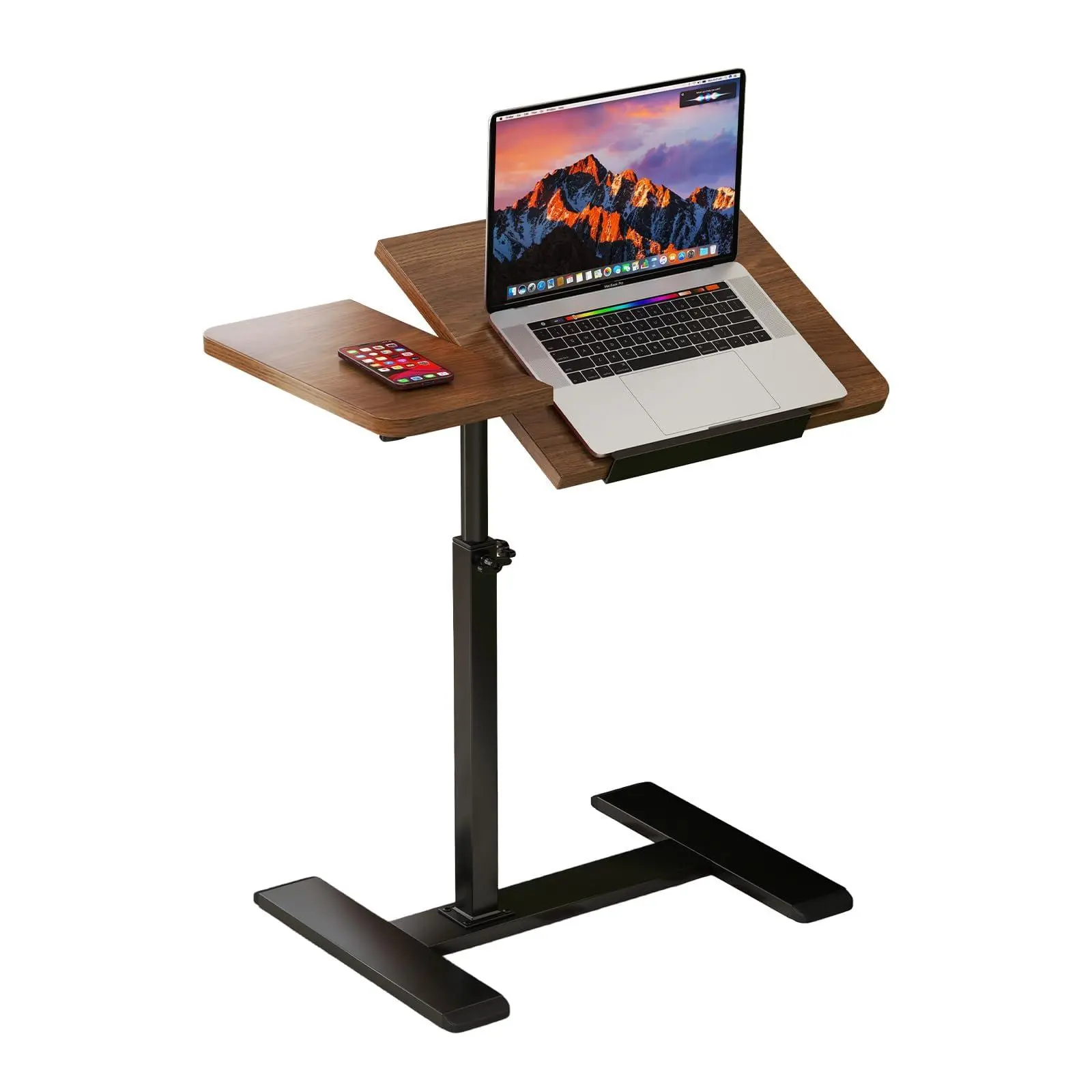 GARVEE Height-Adjustable Rolling Standing Desk with Wheels, Easy-Setup Tiltable Cart, Walnut Small Mobile Computer Workstation for Home Office Use