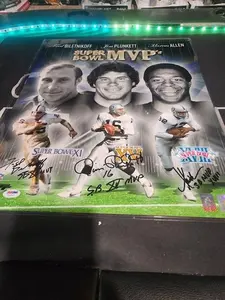 Super Bowl MVPs Raiders Triple Auto 16x20 Photo Marcus Allen Plunkett Biletnikoff