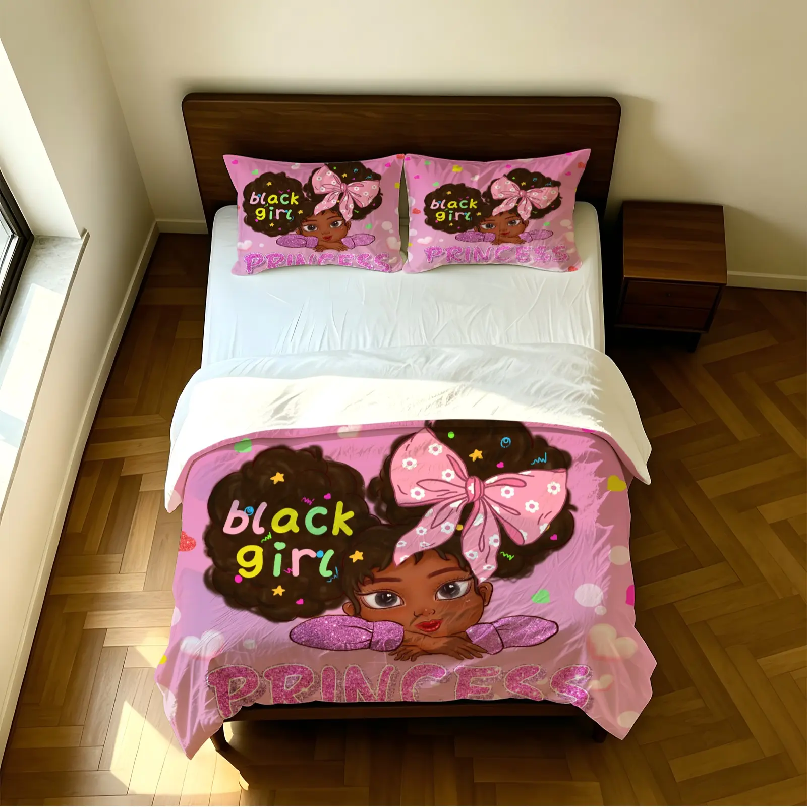 2/3 Piece African Princess Print Duvet Cover Set for Girls, Cute Cartoon Themed Bedding, Matching Bedding, Made Of Soft Microfiber, Perfect for Decorating Children's Bedrooms and Girls' Rooms, Suitable for Year Round Use. Unfilled.