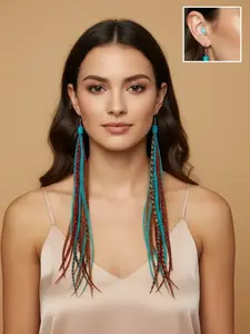 Turquoise Brown Red Feather Earrings 8 Inch | Colorful Statement Feather Earrings | Boho Earrings
