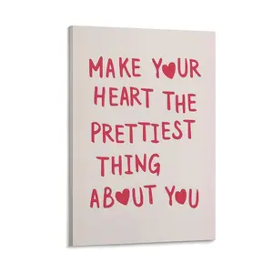 Preppy Coquette Room Decor, "Make Your Heart The Prettiest" Canvas Wall Art, Cute Red Typography Poster, Girly Aesthetic Bedroom Sign, Trendy Dorm Decoration