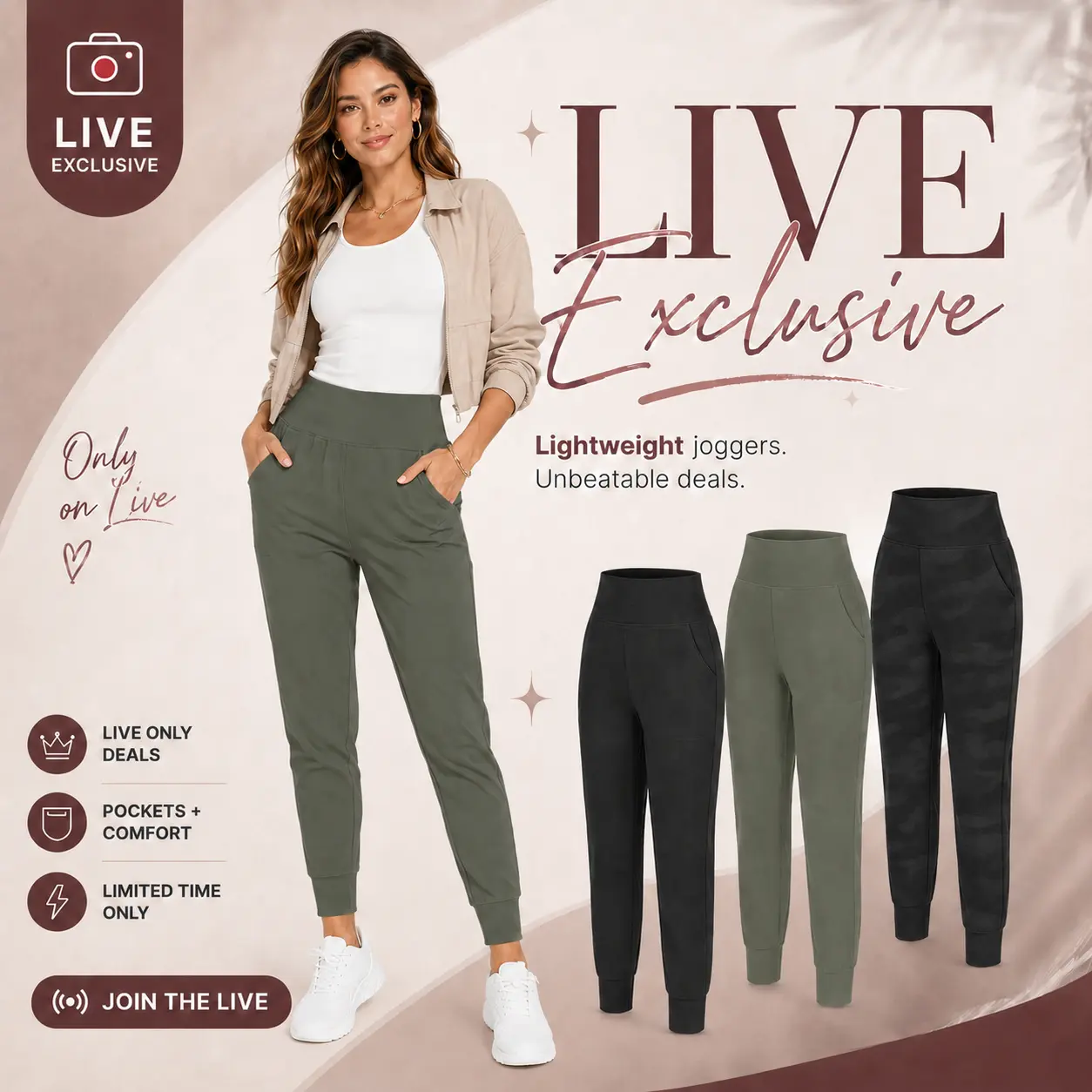 THE GYM PEOPLE Live Exclusive Women's High Waist Elastic Waist Street Style Relaxed Soft Stretchable Lightweight Performance Jogger Pants with Pockets, for Yoga & Lounge Workout Athletic Use, Street Style Joggers, Relaxed Joggers
